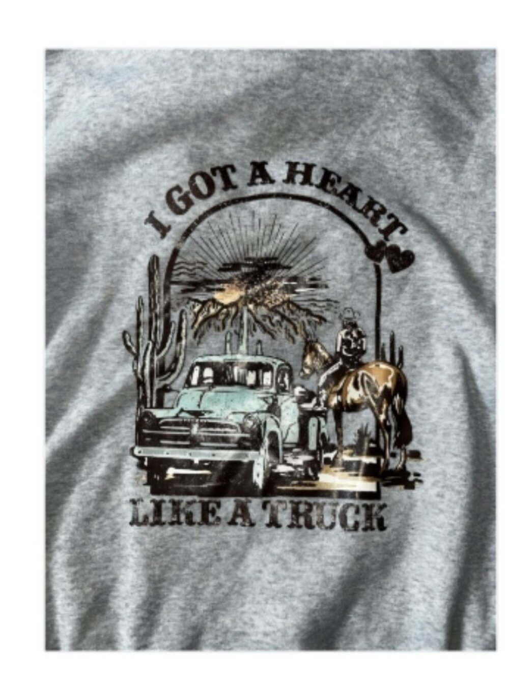 🤠❤️ Heart Like A Truck Gray Hoodie XL Western Cowboy Horse Graphic Hoodie